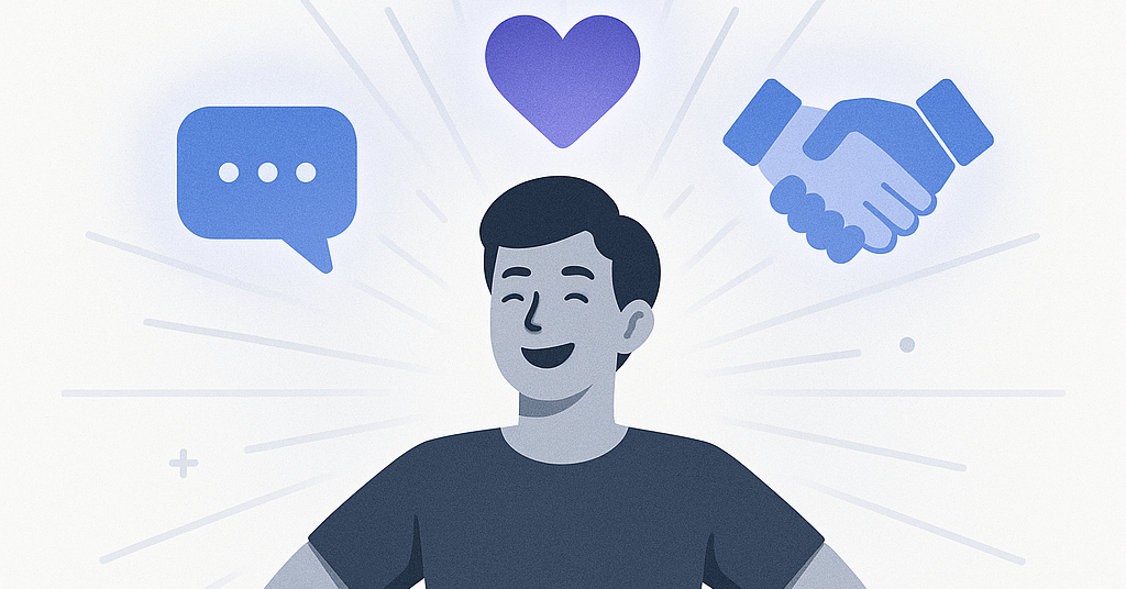 Illustration of soft skills like empathy, trust, and communication shown as a human superpower in a post-AI world.